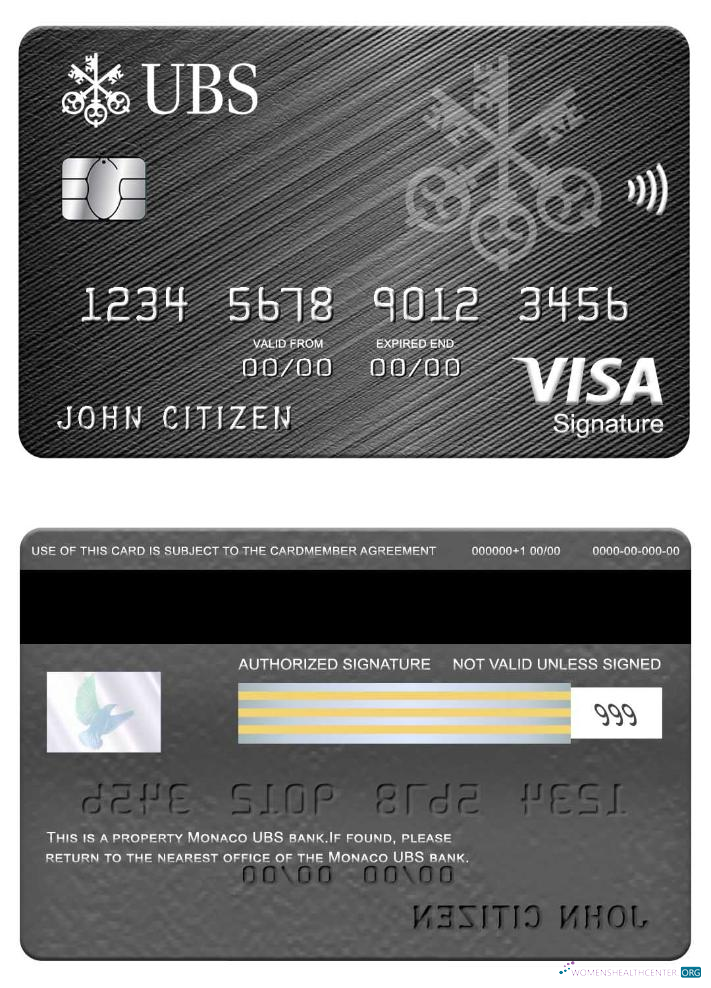 Download Monaco UBS bank visa signature card Photoshop template